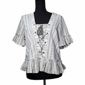 First Monday Peplum Flare Sleeve Top M